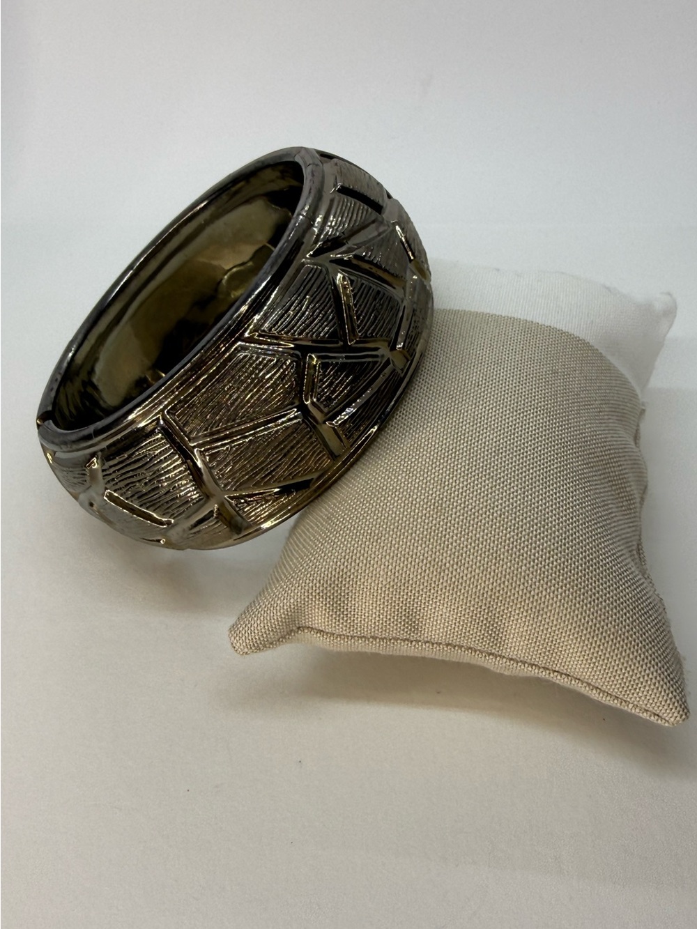 Chunky Textured Geometric Wide plastic Bangle - Antiqued Gold